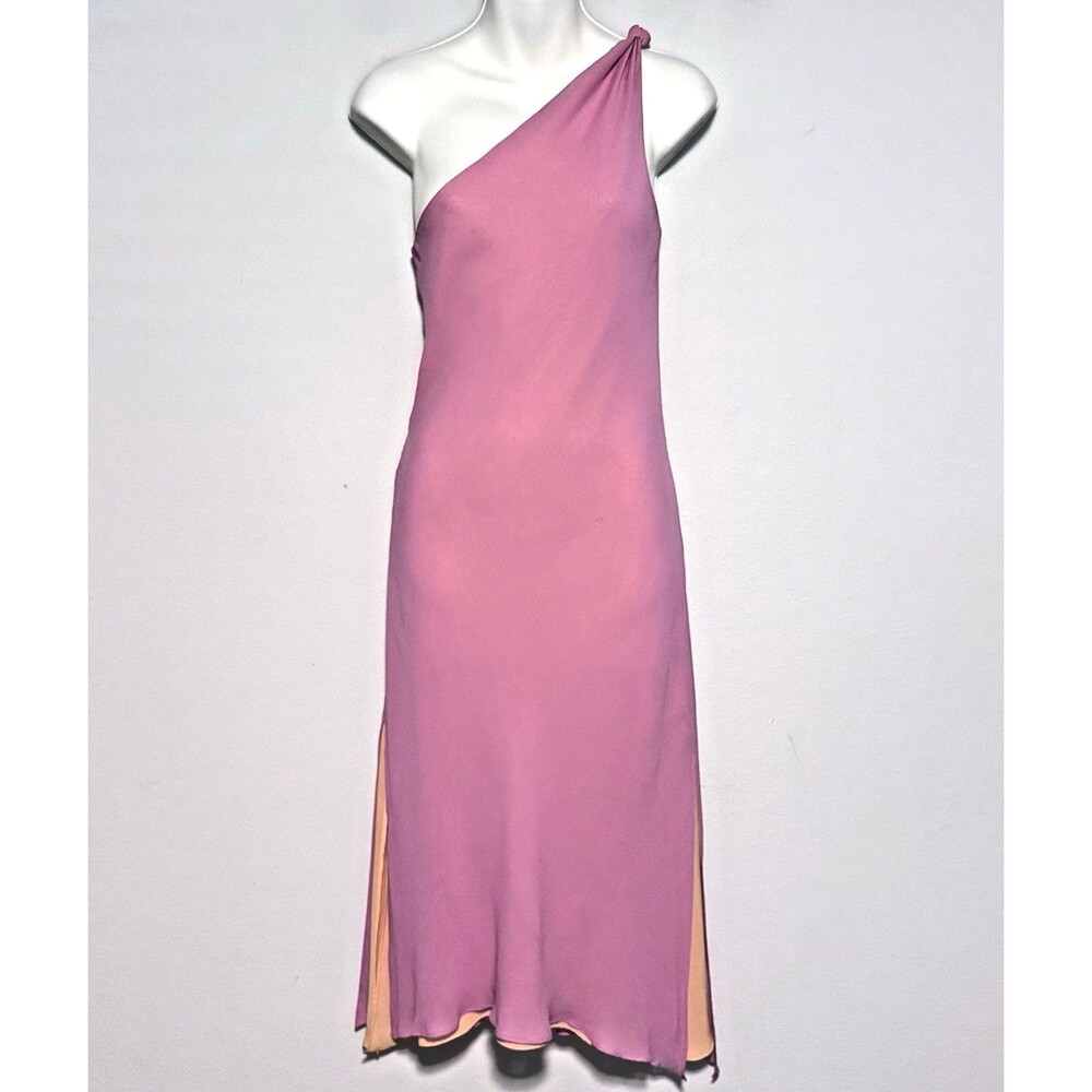 Vintage Express One-Shoulder Silk Midi Slip Dress Sz 3/4 Asymmetrical 90s Y2K